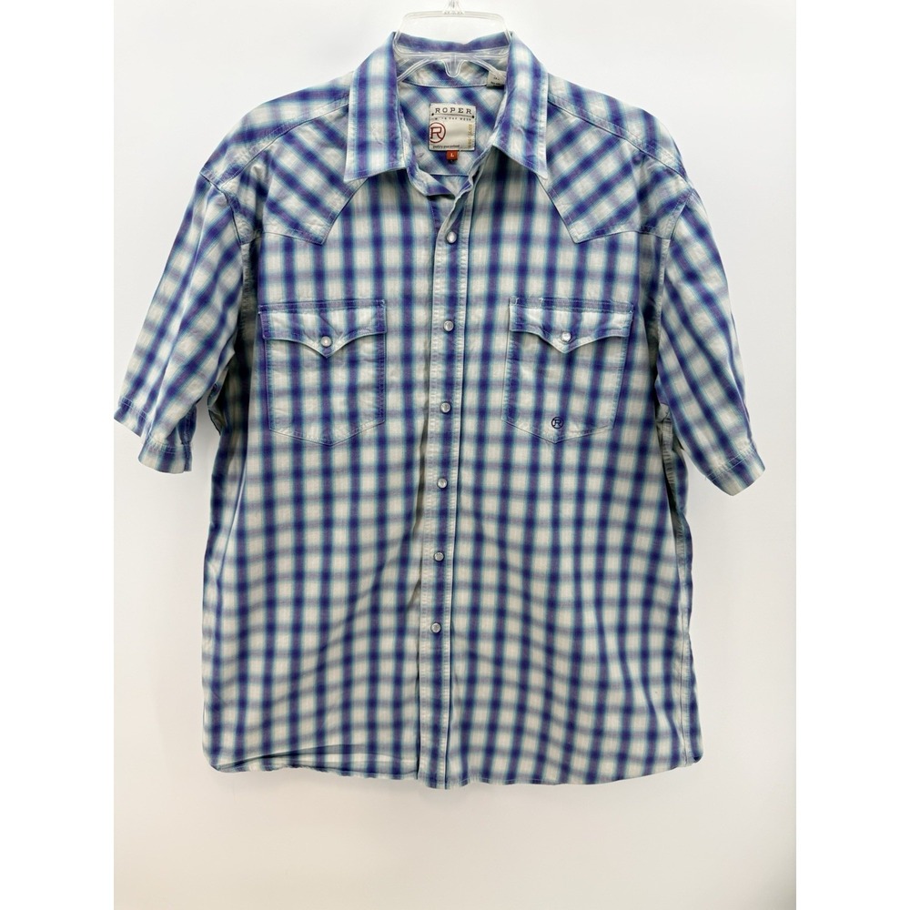 Roper Pearl Snap Plaid Short Sleeve Button Up Western Shirt Mens Size‎ Large